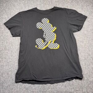 Disney Mickey Mouse Checkerboard Graphic T-Shirt Mens Large Black 139056